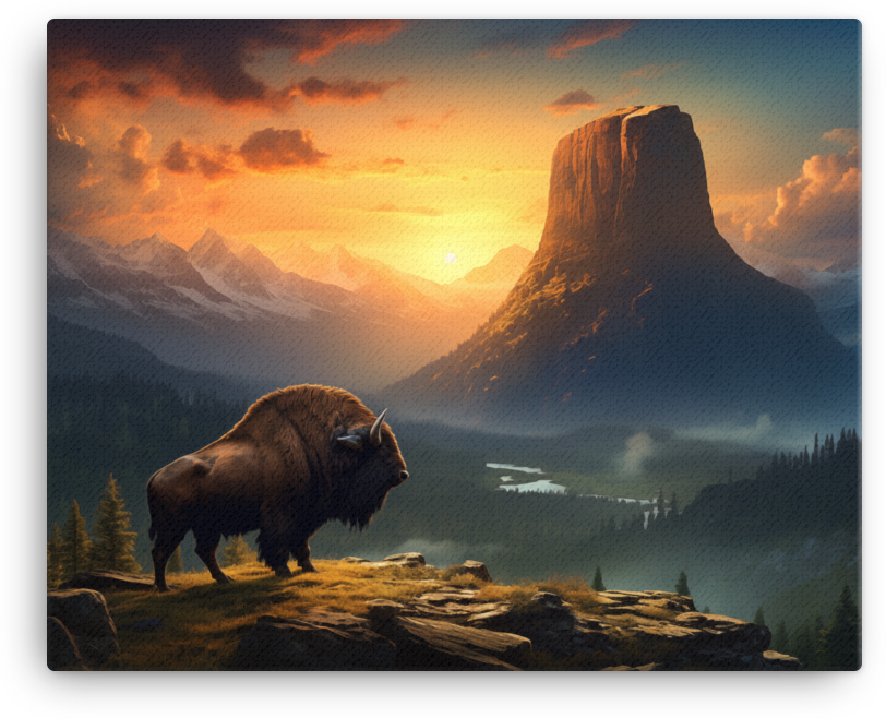 Mountain Majesty Bison at Dusk Canvas Wall Art