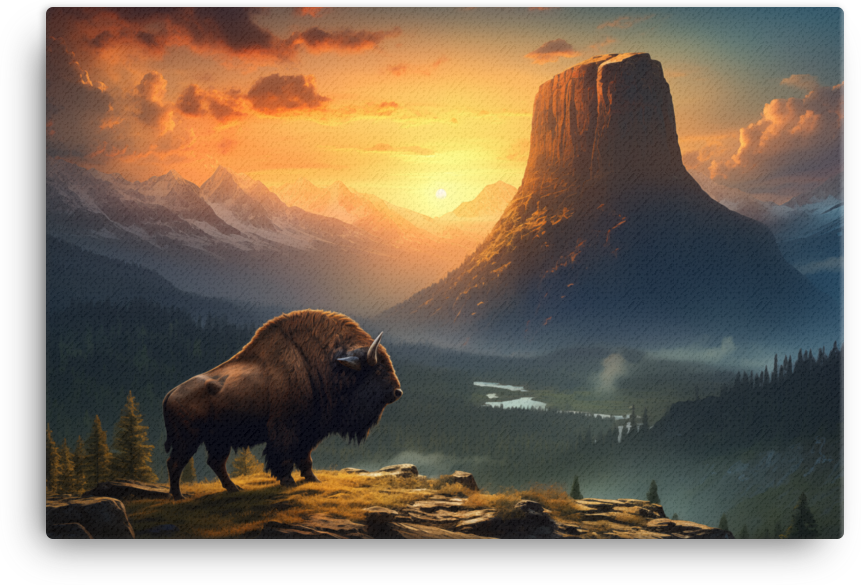 Mountain Majesty Bison at Dusk Canvas Wall Art