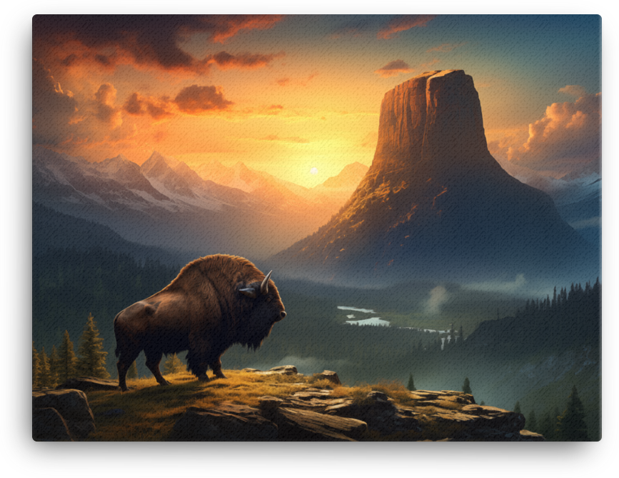 Mountain Majesty Bison at Dusk Canvas Wall Art