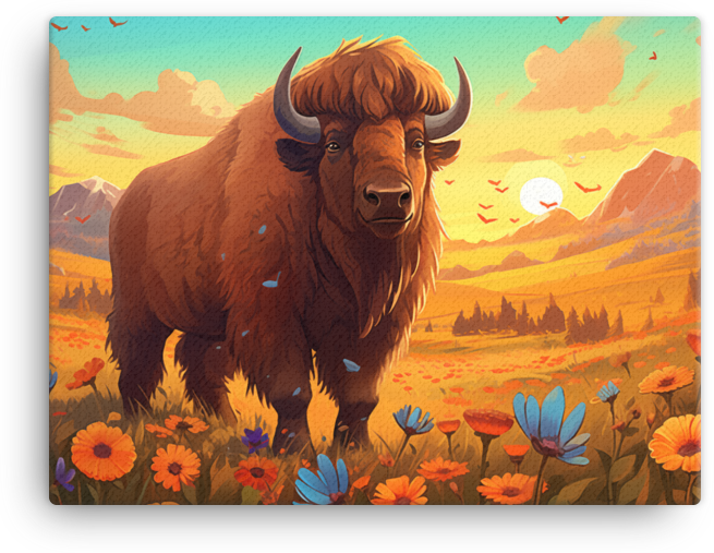 Mountain Meadow Bison at Dusk Canvas Wall Art