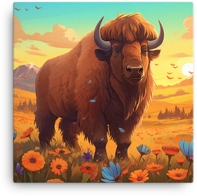 Mountain Meadow Bison at Dusk Canvas Wall Art