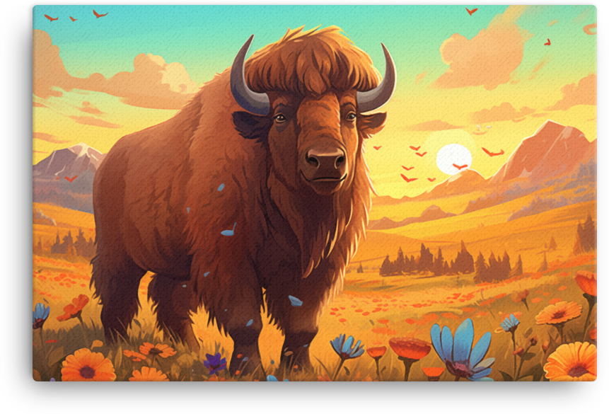 Mountain Meadow Bison at Dusk Canvas Wall Art