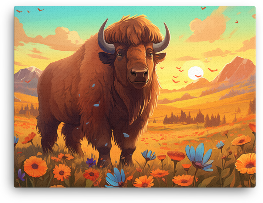 Mountain Meadow Bison at Dusk Canvas Wall Art