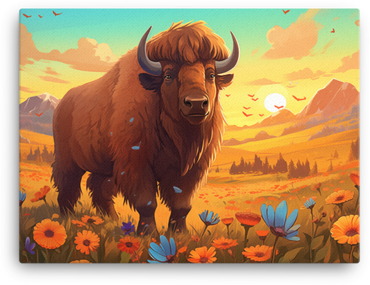 Mountain Meadow Bison at Dusk Canvas Wall Art