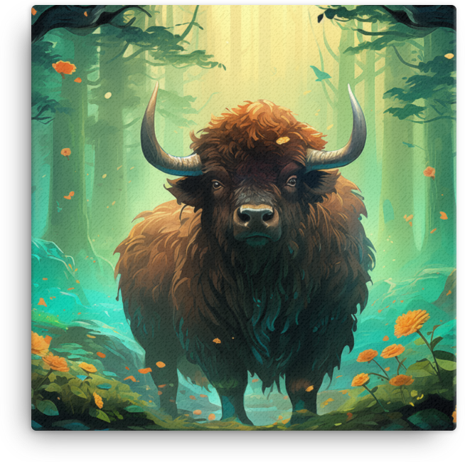 Mystic Forest Bison Canvas Wall Art