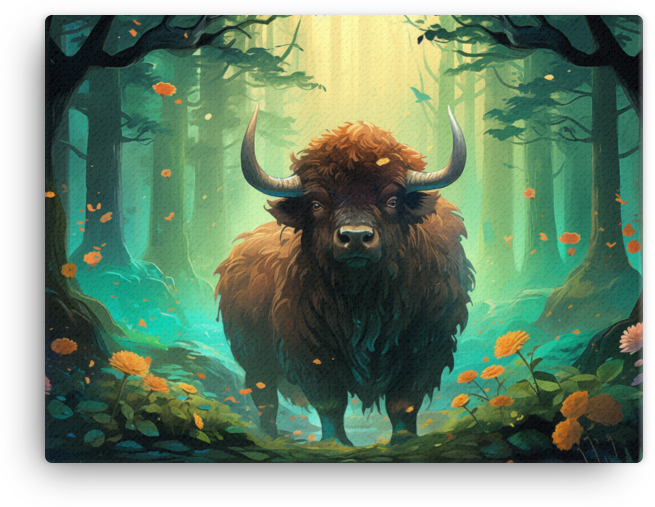 Mystic Forest Bison Canvas Wall Art