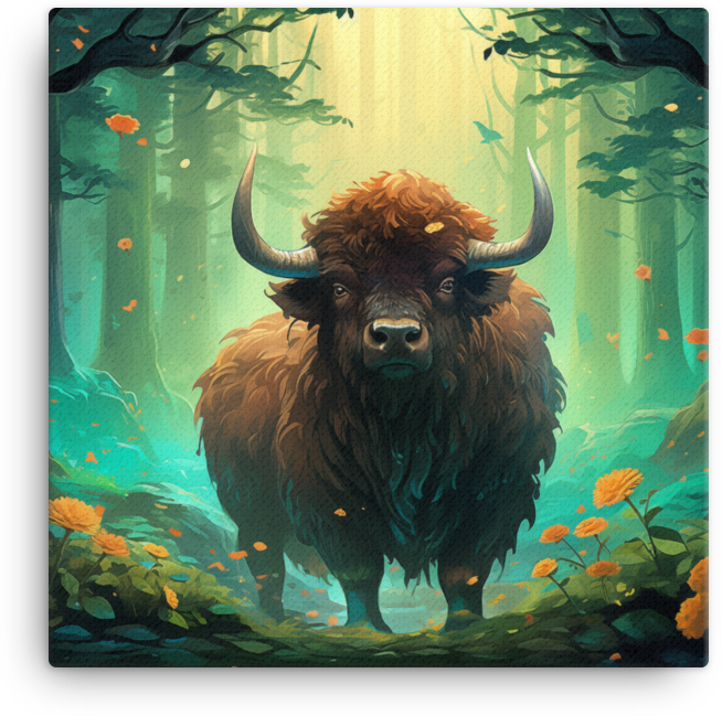 Mystic Forest Bison Canvas Wall Art