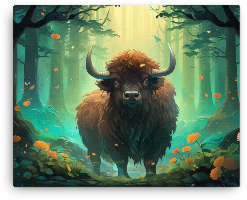 Mystic Forest Bison Canvas Wall Art