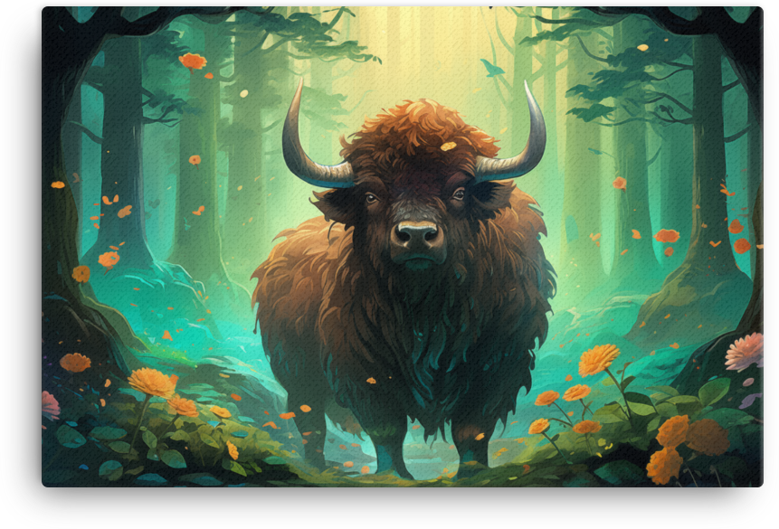 Mystic Forest Bison Canvas Wall Art