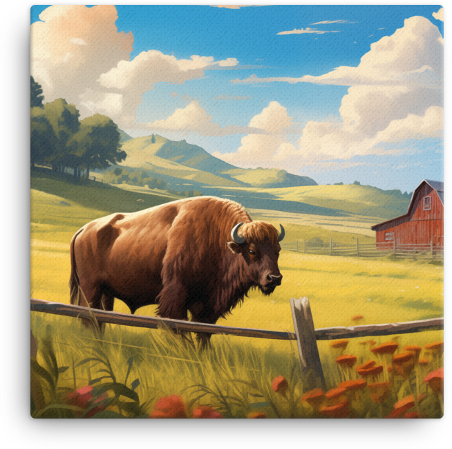 Pastoral Bison Homestead Canvas Wall Art