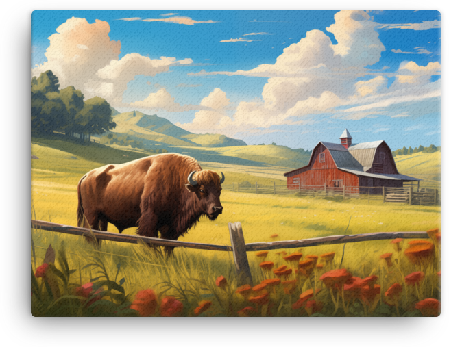 Pastoral Bison Homestead Canvas Wall Art
