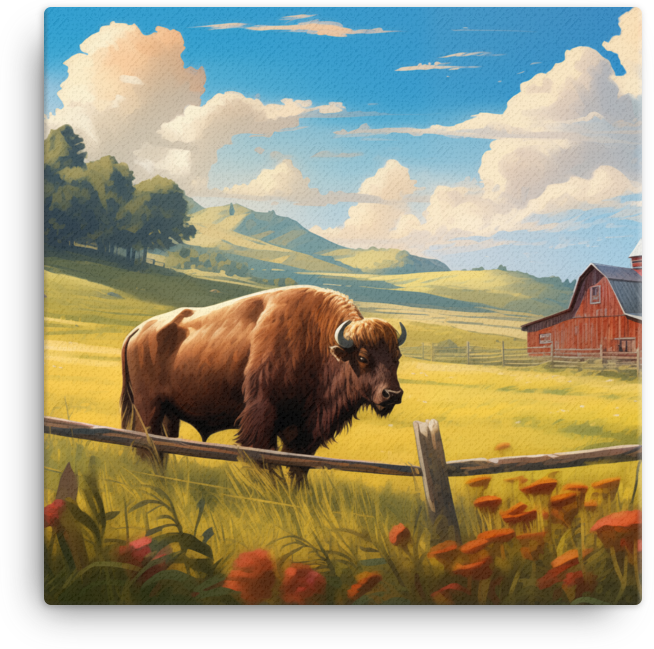 Pastoral Bison Homestead Canvas Wall Art