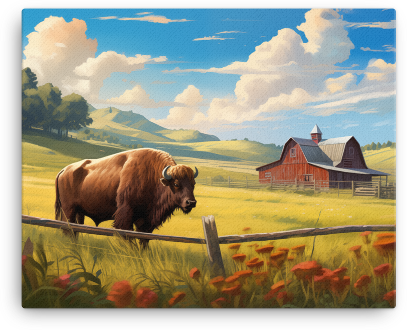 Pastoral Bison Homestead Canvas Wall Art