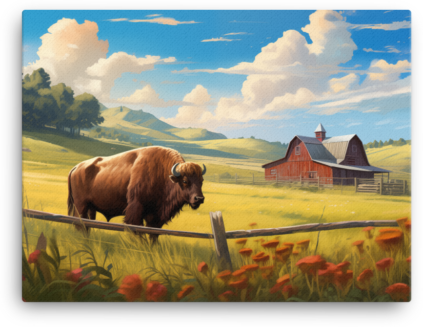 Pastoral Bison Homestead Canvas Wall Art