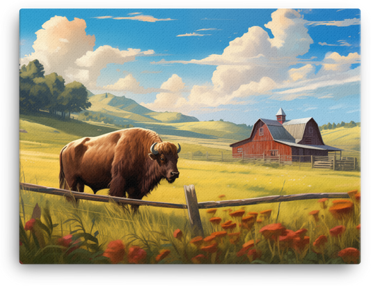 Pastoral Bison Homestead Canvas Wall Art