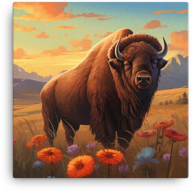 Prairie Sunset Bison Canvas Wall Art