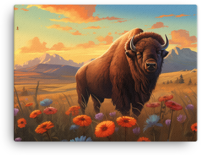 Prairie Sunset Bison Canvas Wall Art
