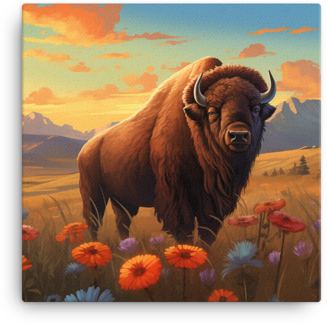 Prairie Sunset Bison Canvas Wall Art