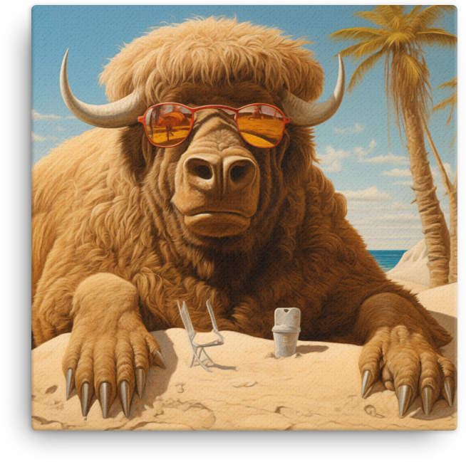 Sandy Bison Beach Vacation Canvas Wall Art