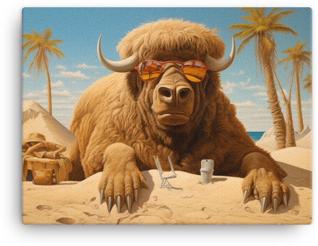 Sandy Bison Beach Vacation Canvas Wall Art