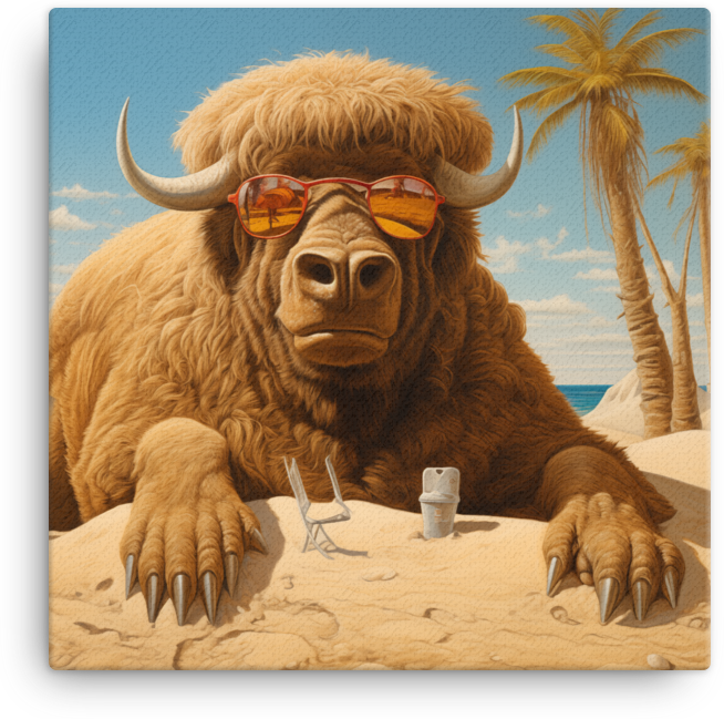 Sandy Bison Beach Vacation Canvas Wall Art