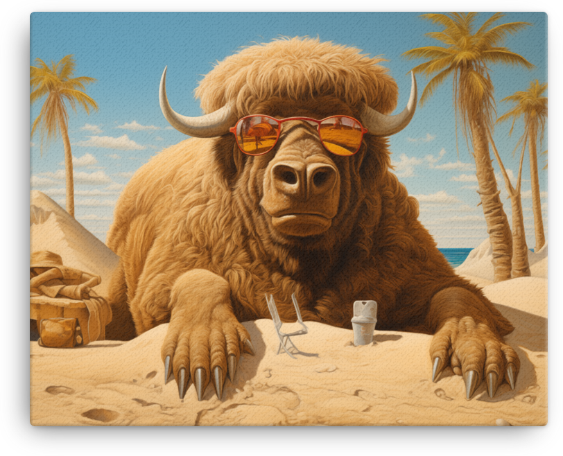 Sandy Bison Beach Vacation Canvas Wall Art