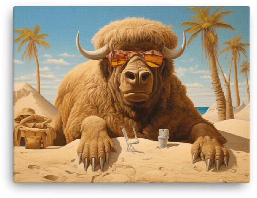 Sandy Bison Beach Vacation Canvas Wall Art