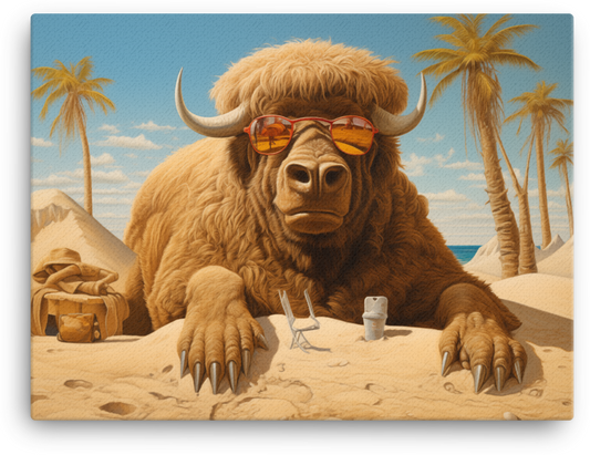 Sandy Bison Beach Vacation Canvas Wall Art