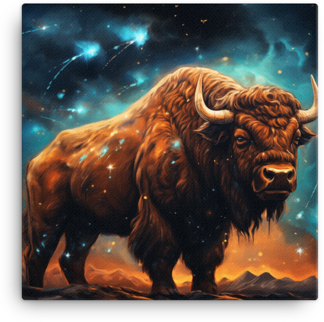 Starry Night Bison Majesty Canvas Wall Art