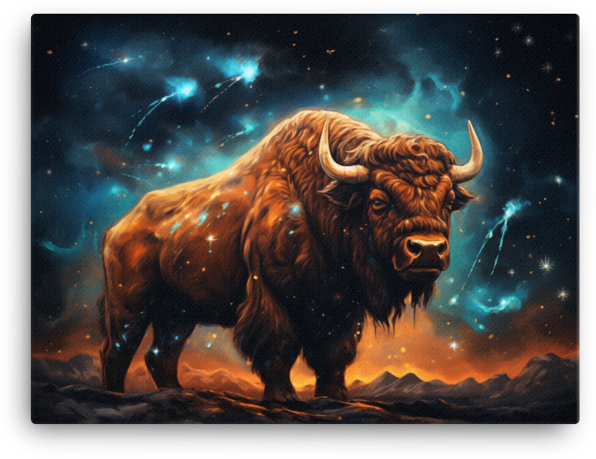 Starry Night Bison Majesty Canvas Wall Art