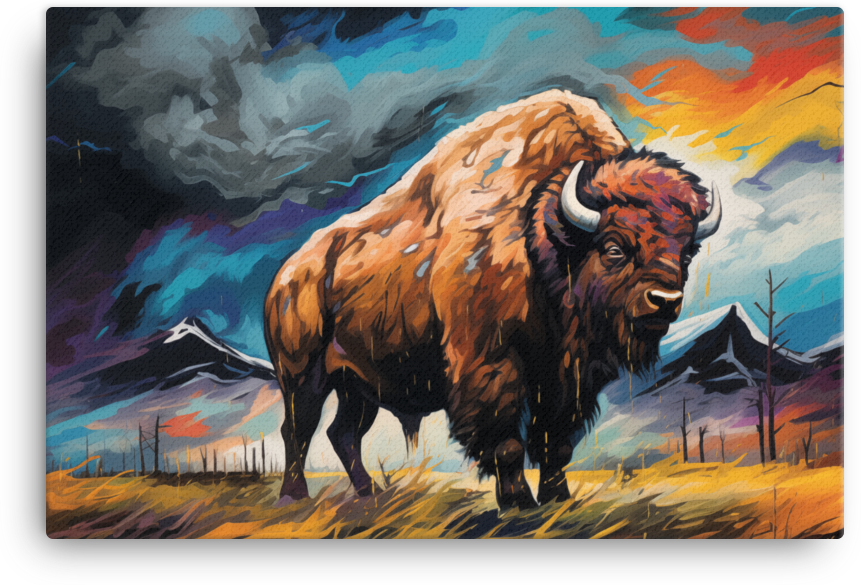 Stormy Skies Bison Canvas Wall Art