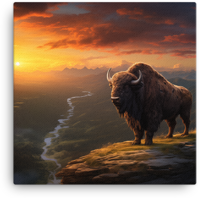 Sunset Overlook Bison Canvas Wall Art