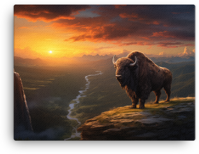 Sunset Overlook Bison Canvas Wall Art