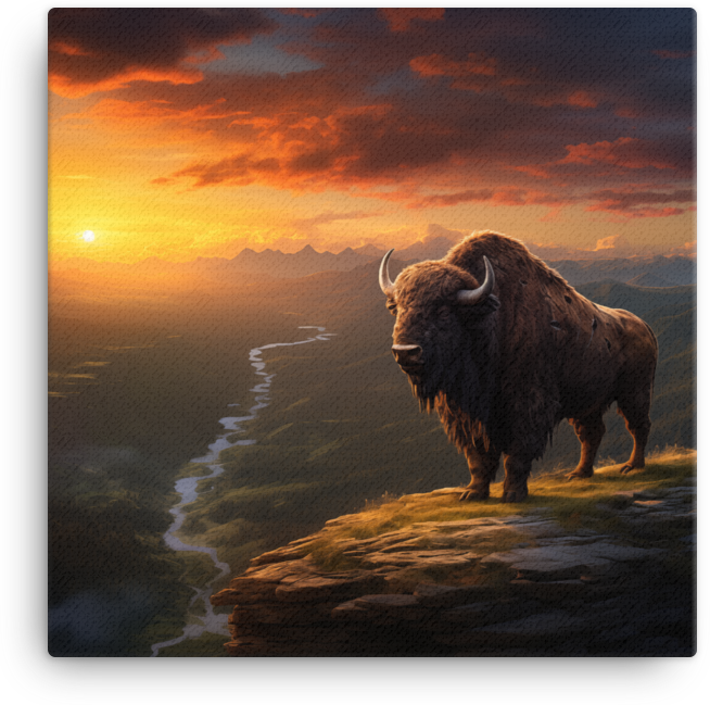 Sunset Overlook Bison Canvas Wall Art