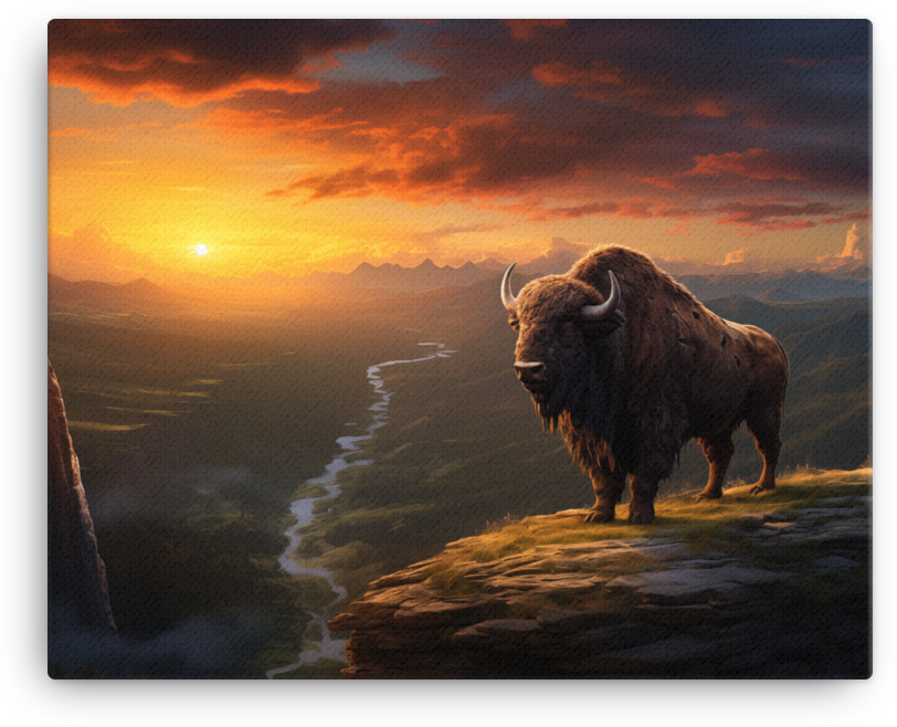 Sunset Overlook Bison Canvas Wall Art