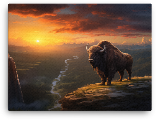 Sunset Overlook Bison Canvas Wall Art