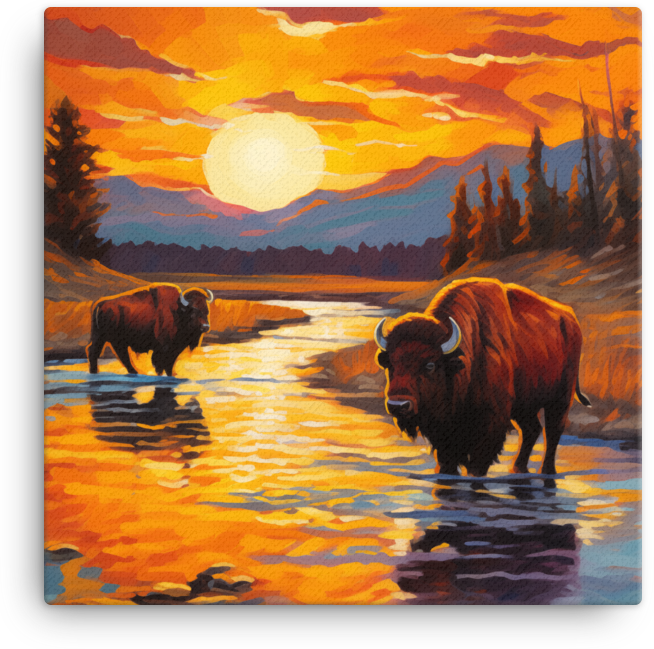 Sunset Reflections Bison Canvas Wall Art