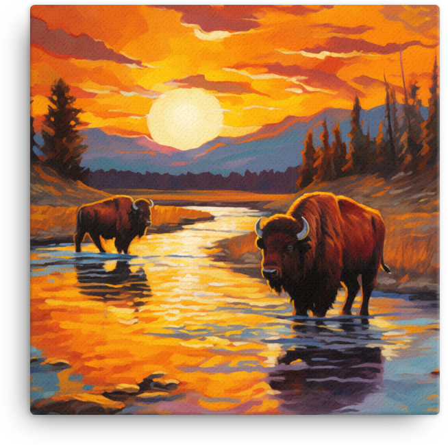 Sunset Reflections Bison Canvas Wall Art