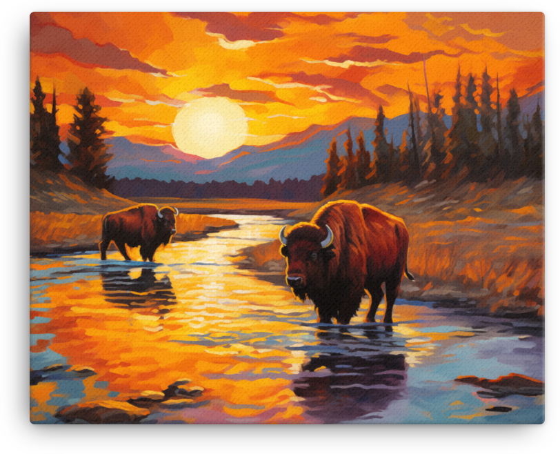 Sunset Reflections Bison Canvas Wall Art