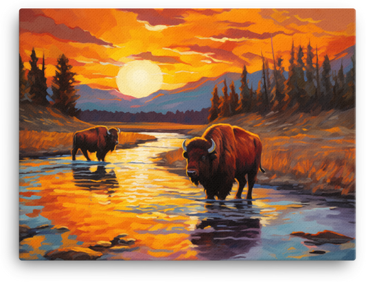 Sunset Reflections Bison Canvas Wall Art