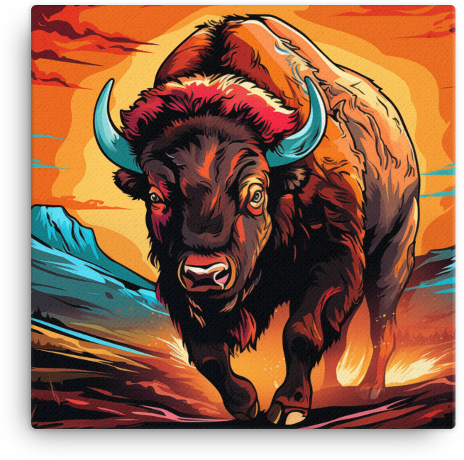 Sunset Stampede Bison Canvas Wall Art