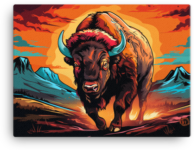 Sunset Stampede Bison Canvas Wall Art