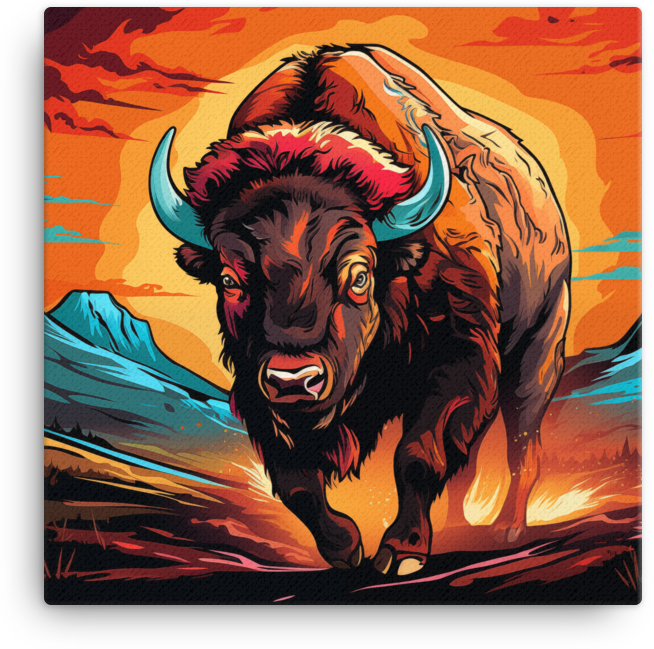Sunset Stampede Bison Canvas Wall Art