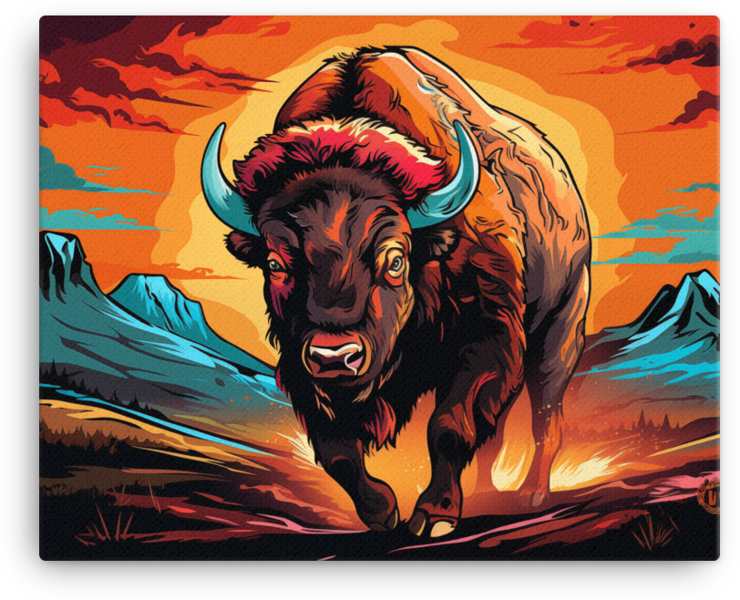 Sunset Stampede Bison Canvas Wall Art