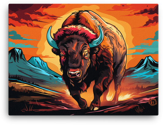 Sunset Stampede Bison Canvas Wall Art