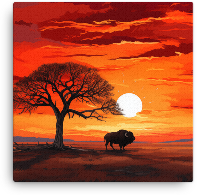 Twilight Silhouette Bison Under African Sky Canvas Wall Art