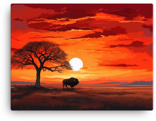 Twilight Silhouette Bison Under African Sky Canvas Wall Art