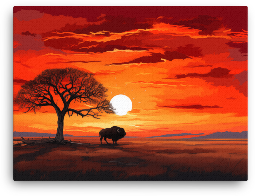 Twilight Silhouette Bison Under African Sky Canvas Wall Art