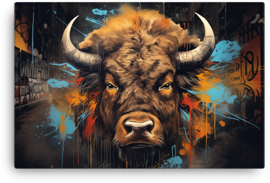 Urban Bison Graffiti Art Canvas Wall Art