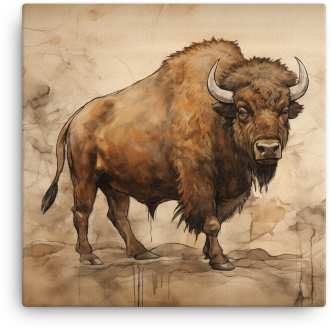 Vintage Bison Sketch Canvas Wall Art